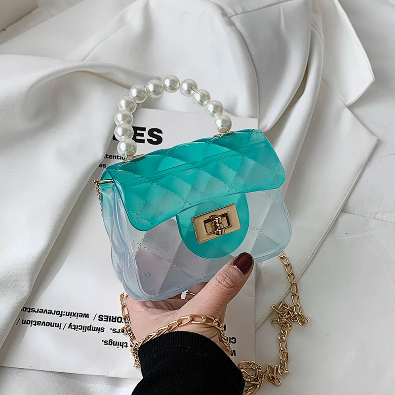 

Сумка через плечо женская, прозрачная, с жемчужной цепочкой, 2021