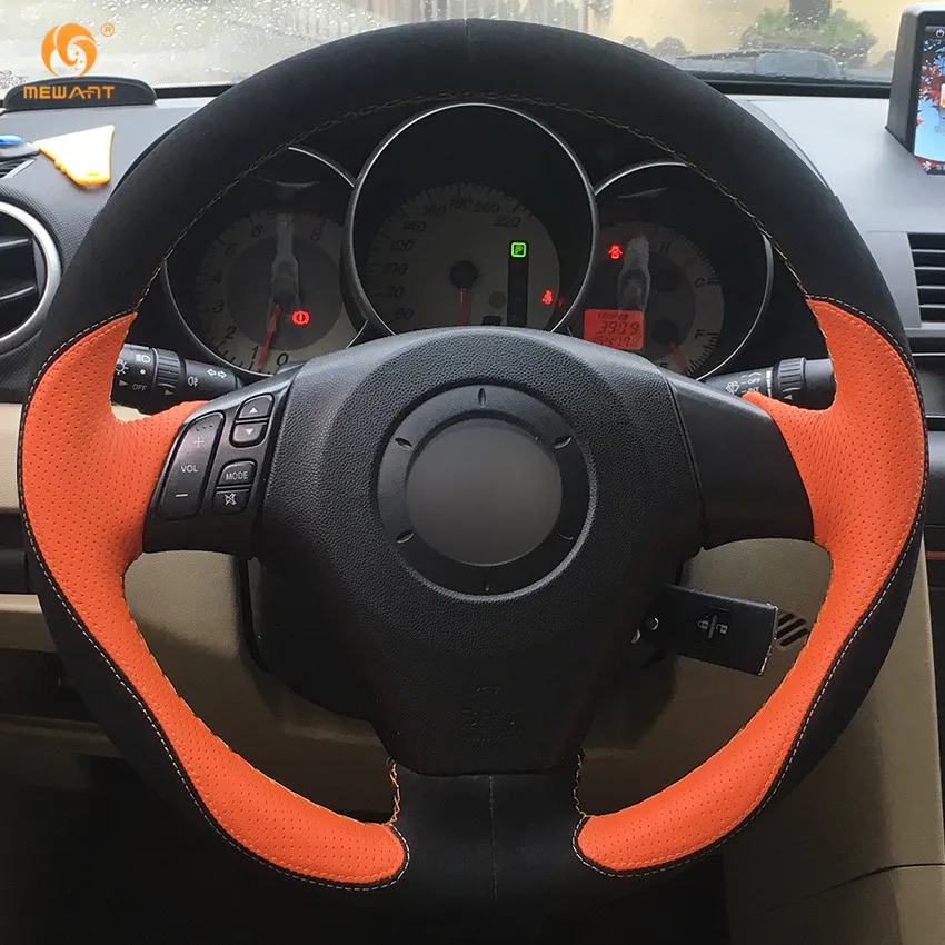Черный замшевый оранжевый кожаный чехол рулевого колеса автомобиля для 2004 2009 Mazda