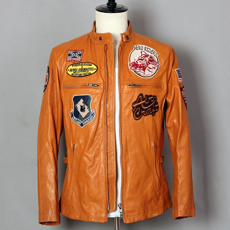 AVIREX FLY/модная мужская куртка из натуральной кожи приталенная короткая