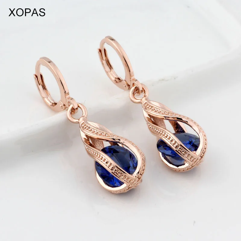 Классические 8 цветов 585 Роза капля цвета золота серьги круглый кубический