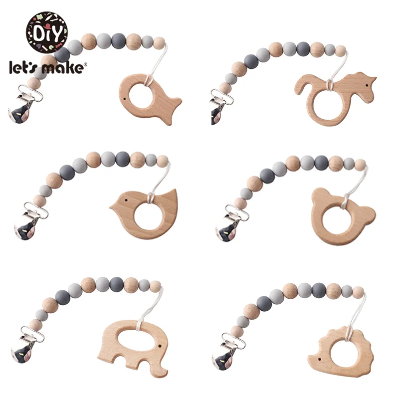 

Let's Make 1pc Baby Teether Pacifier Chain Teething Wooden Rodent For Pacifier Chain Silicone Beads Wood Teething Baby Products