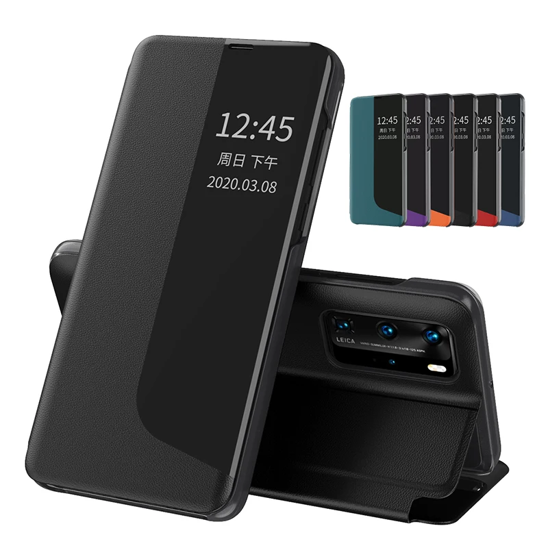 Умный кожаный чехол книжка с окошком для Huawei P40 P30 P20 Mate 20 Pro магнитный деловой