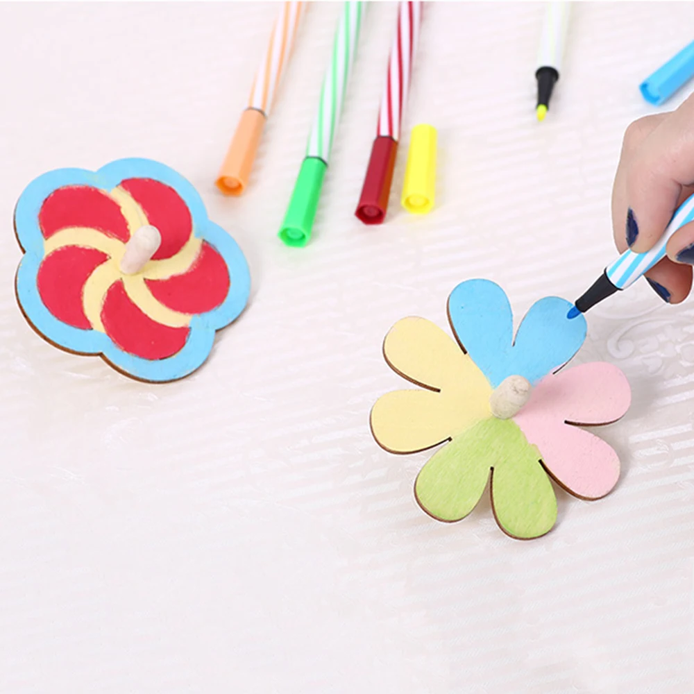 24/20pcs Children's Diy Painting Coloring Gyro Toys Wooden Spinning Tops DIY Wood Spin For Party Favors Education Games |