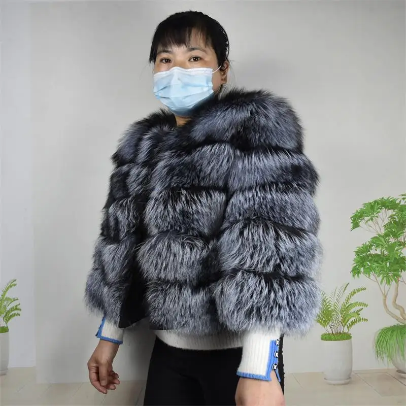 Natural 50CM Real Fox Fur Coat Silver fox Women Winter Vest Jacket Fashion Outwear Real Fur Vest Coat Removable Free Shipping