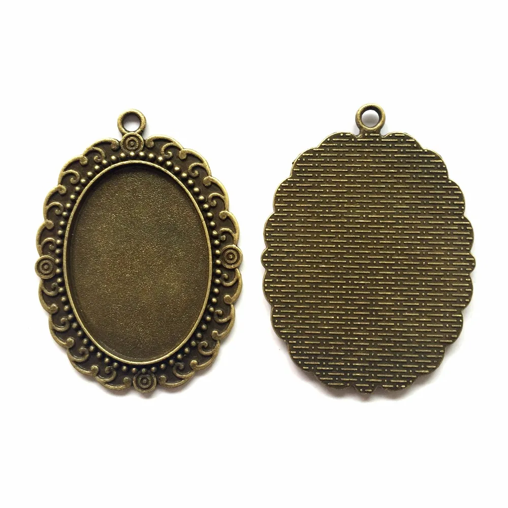 

5pcs/lot 25x35mm Necklace Pendant Setting Antique Bronze Silver Color Glass Cabochon Blank Base Supplies for Jewelry T132