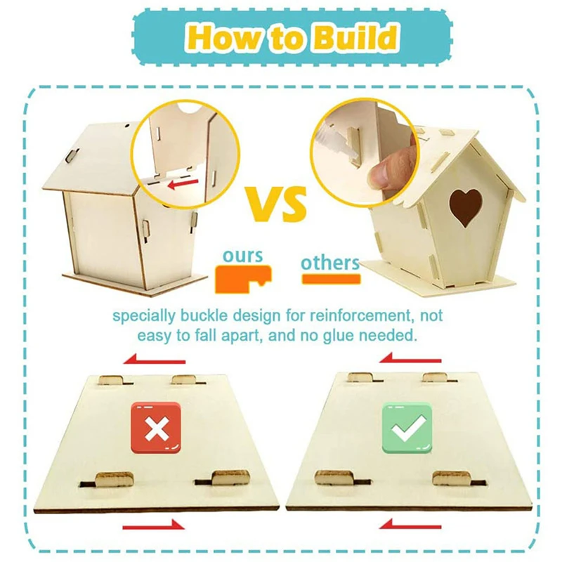 

DIY Bird House Kit Build and Paint Heart Birdhouse Wooden Arts for Girls Boys Toddlers Wooden Toys Creative Kids Activities