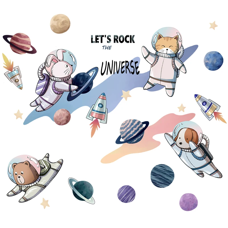 Креативный виниловый настенный стикер для космонавта Rocket Ship декор комнаты