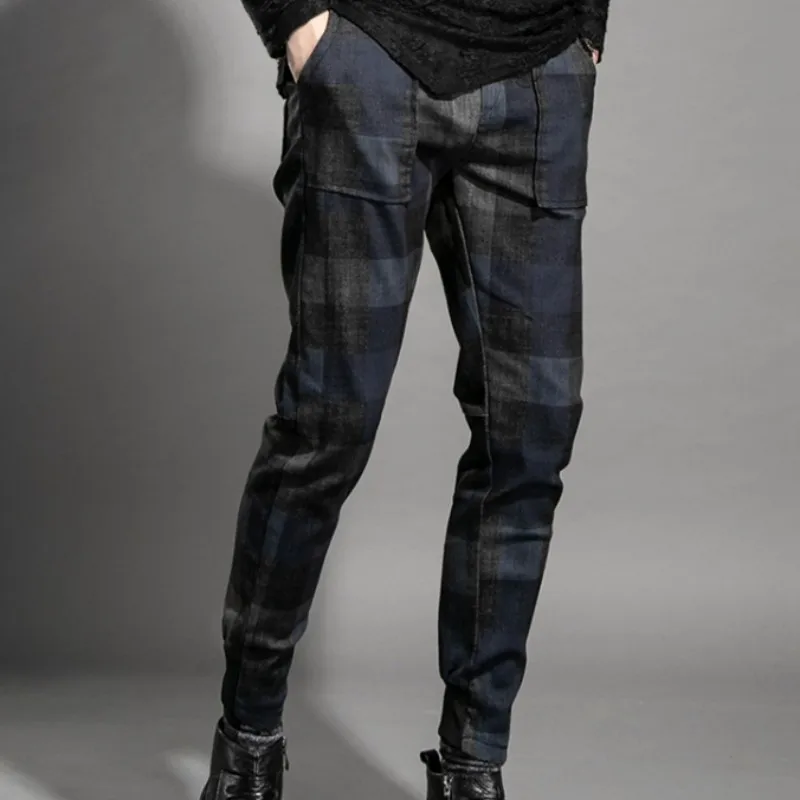 

Fashion Mens Cotton Plaid Jogging Spring Autumn Drawstring Waist Pencil Pants Male Casual Hip Hop Long Trousers Streetwear