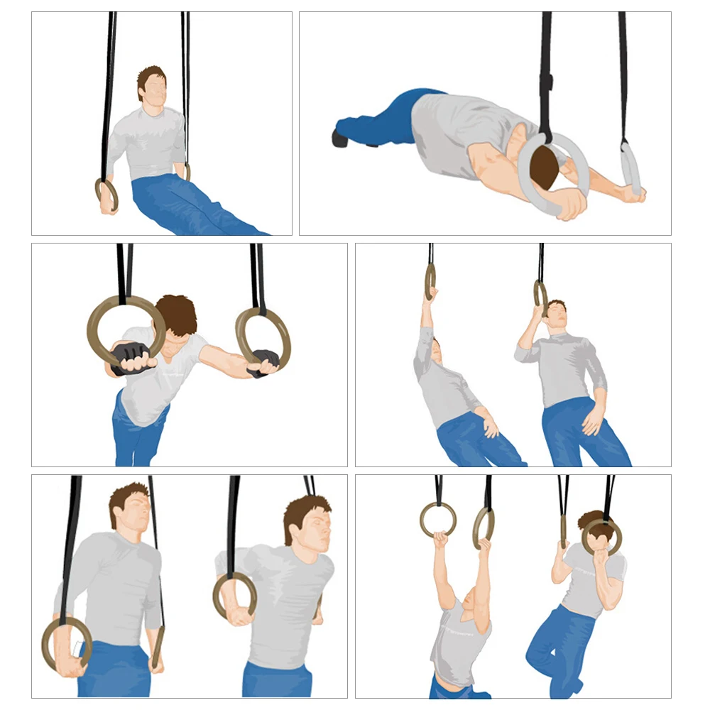 

28/32mm Sport Home Gym Cross Fitness Professional Wood Gymnastic Rings Gym Rings with Adjustable Long Buckles Straps Workout