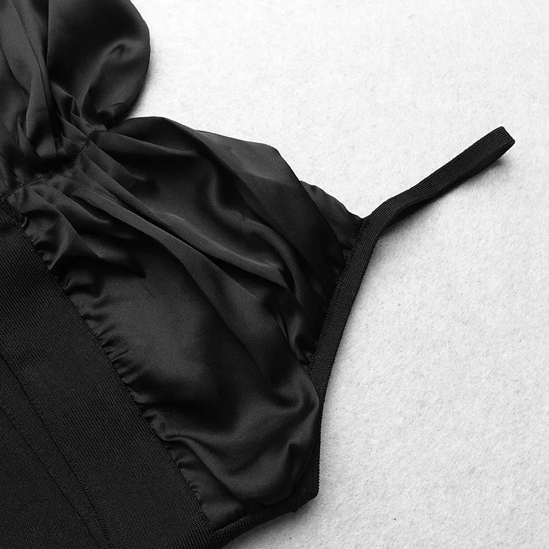 

MSXU 2021 New European And American Women's Satin Fold Design Sexy V-neck Strap Slim Dress