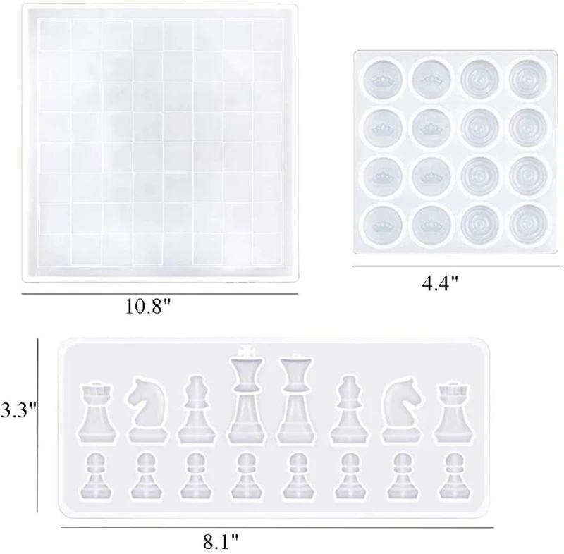 

3 Pcs Crystal Epoxy Resin Mold International Chess Board Chess Pieces Silicone Mould Set DIY Handmade Crafts Jewelry Making Too