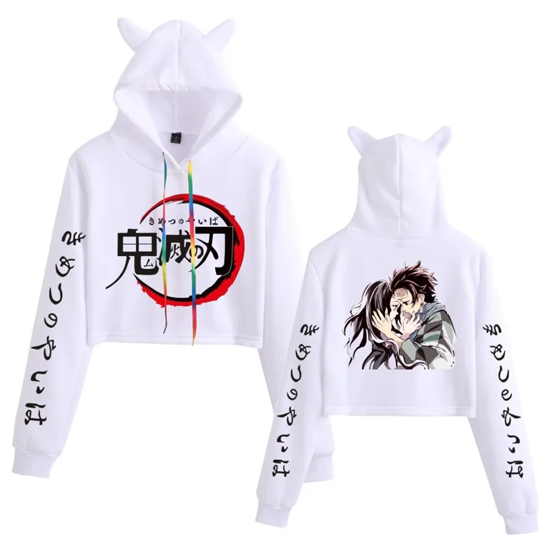 

Demon Slayer Sexy Print Hoodies Women 2021 Funny Cat Crop Top Kawaii Hoodies Sweatshirt Kimetsu no Yaiba Clothes Plus Size