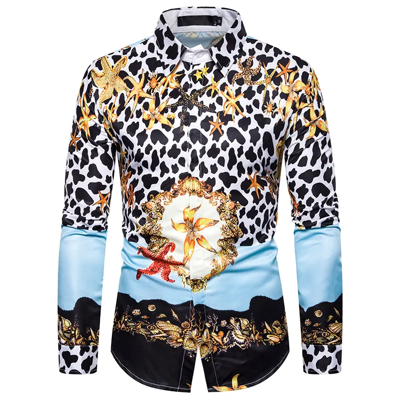 Мужская рубашка в стиле хип-хоп с леопардовым принтом | одежда