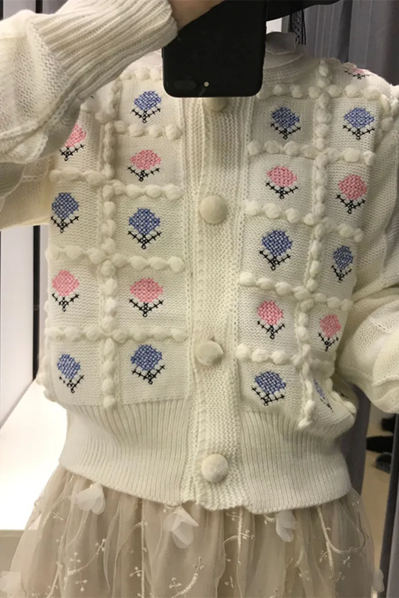 

2020 Promotion Time-limited Cotton Japan And South Korea Retro Woman Sweater Knit Cardigan Female Three-dimensional Embroidery