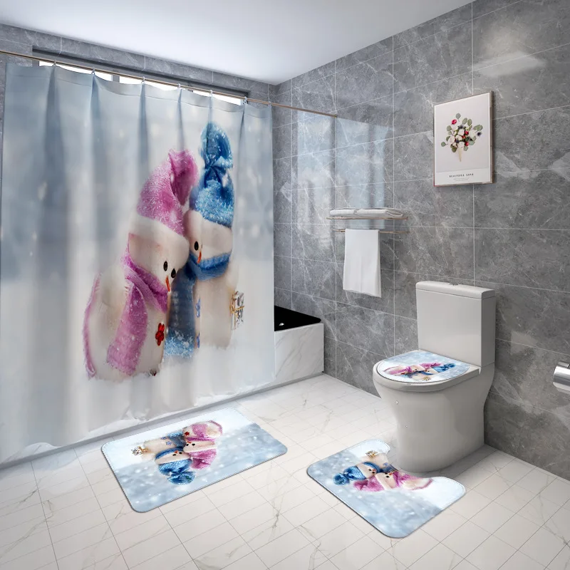 

Bathroom Rugs Set Non Slip Bath Mat and Shower Curtain Printed Toilet Carpet Set Washroom Mats Shower Rug Water Absorbent Mat