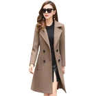 Женское шерстяное пальто, двубортное пальто с отложным воротником, Корейская приталенная шерстяная куртка цвета хаки черного цвета, LD1423, осень 2021