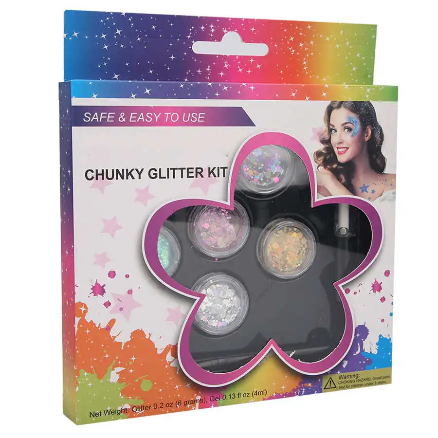 6 цветов краска для тела блестящая пудра волосы лица блестящий клей