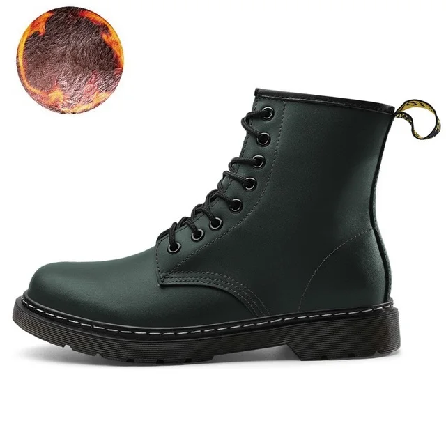 Женские ботинки; ботильоны martin из натуральной кожи для женщин; повседневная обувь в байкерском стиле; сезон осень-зима; обувь для влюбленных пар; zapatos mujer - Цвет: Green Fur