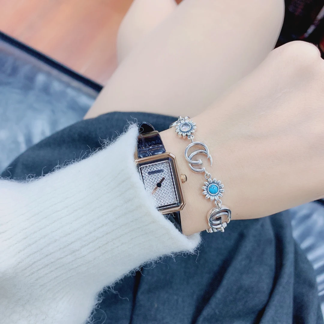 

925 Sterling Silver Flower Turquoise Bracelet Classic Letter Logo G Bracelet Exquisite Couple Christmas Gift