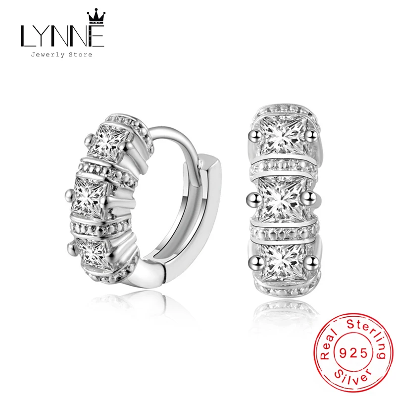

New Punk Rock Unisexual Square Rhinestone Shine Hoop Earrings 925 Sterling Silver Simple Hook Type Ear Circle Women Jewelry Gift