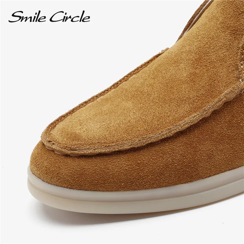 

Smile Circle/Spring Women Genuine Leather Nude Flats Casual Shoes Slip-On Penny loafers Autumn Ladies Lazy shoes