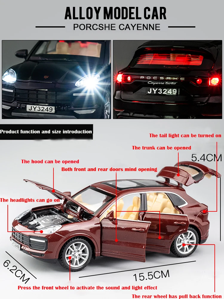 KIDAMI 1:32 Porsche Cayenne Diecast Car Model Children Toy Cars Decoration Pull Back with Sound and Light Gifts | Игрушки и хобби