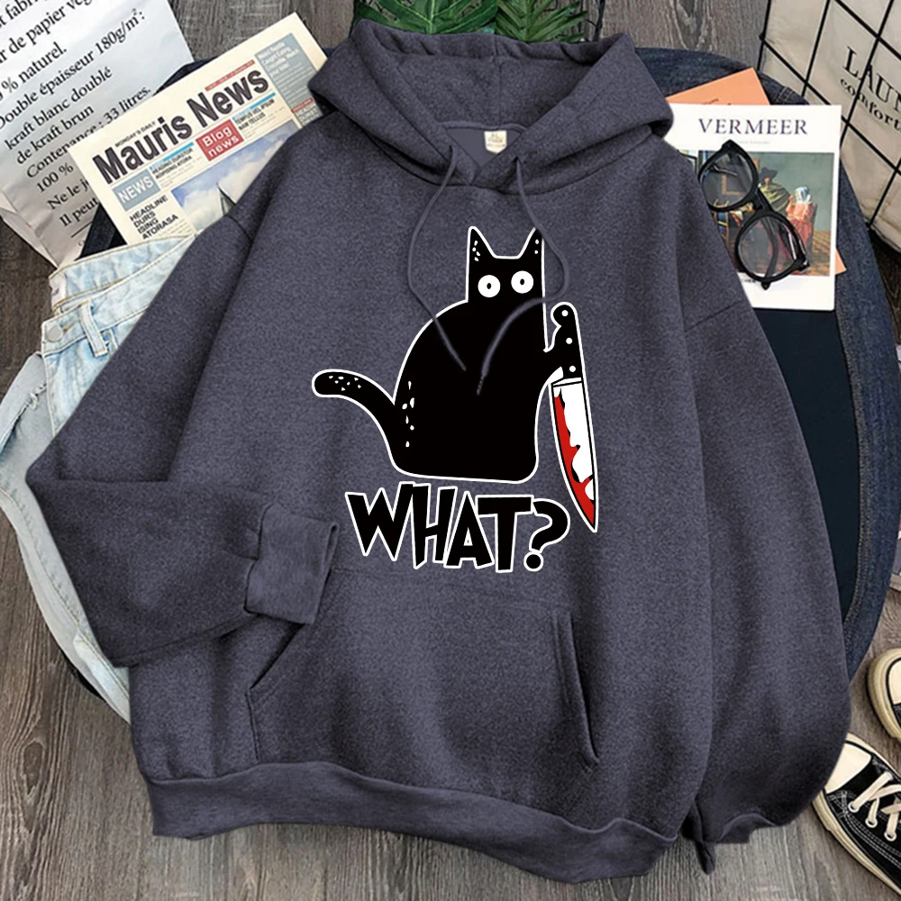 

Little Black Cat And Knife Print Hoodies Man Harajuku Fleece Casual Hooded Mens Fashion Vintage Hoody Top Punk Anime Sweatshirts
