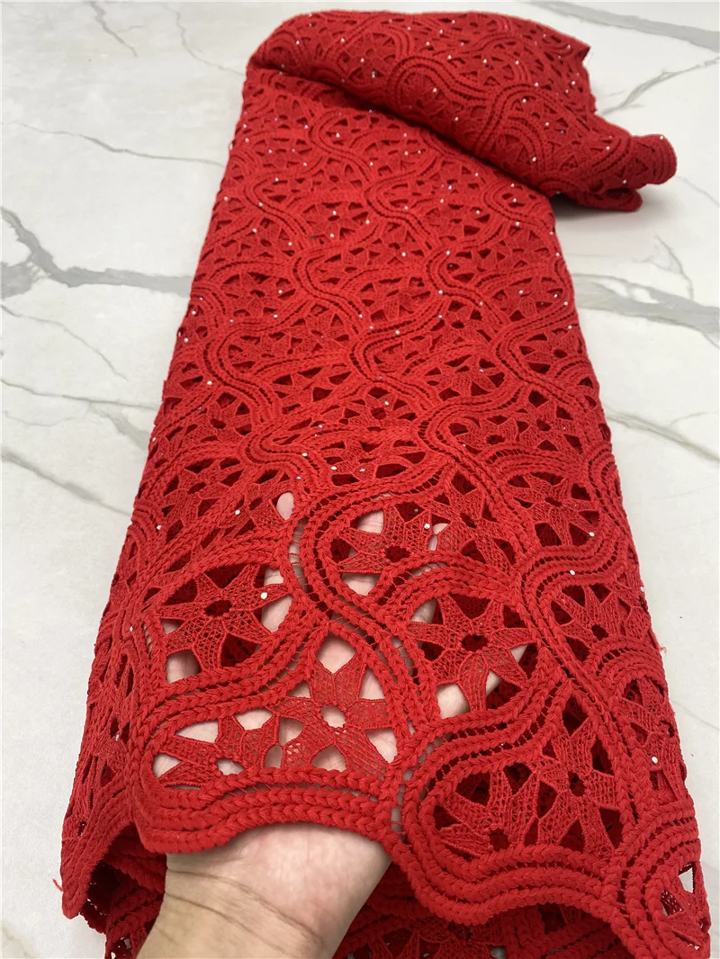 

Красный африканский шнур PGC, кружевная ткань, нигерийская Кружевная Ткань 5 ярдов, молочный шелк, кружево с камнями для свадебного платья, ши...