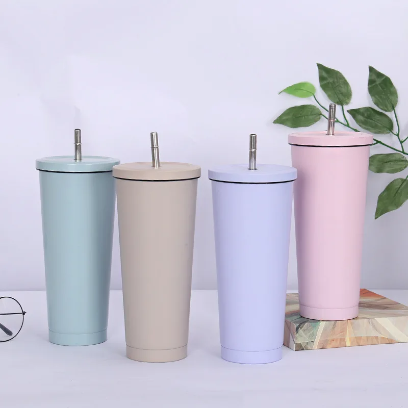 

500/750ml Stainless Steel Insulated Coffee Mug with Tumbler Lid Beer Mug Tea Mugs Vacuum Cup Drinking Cup Straw Travel Cup
