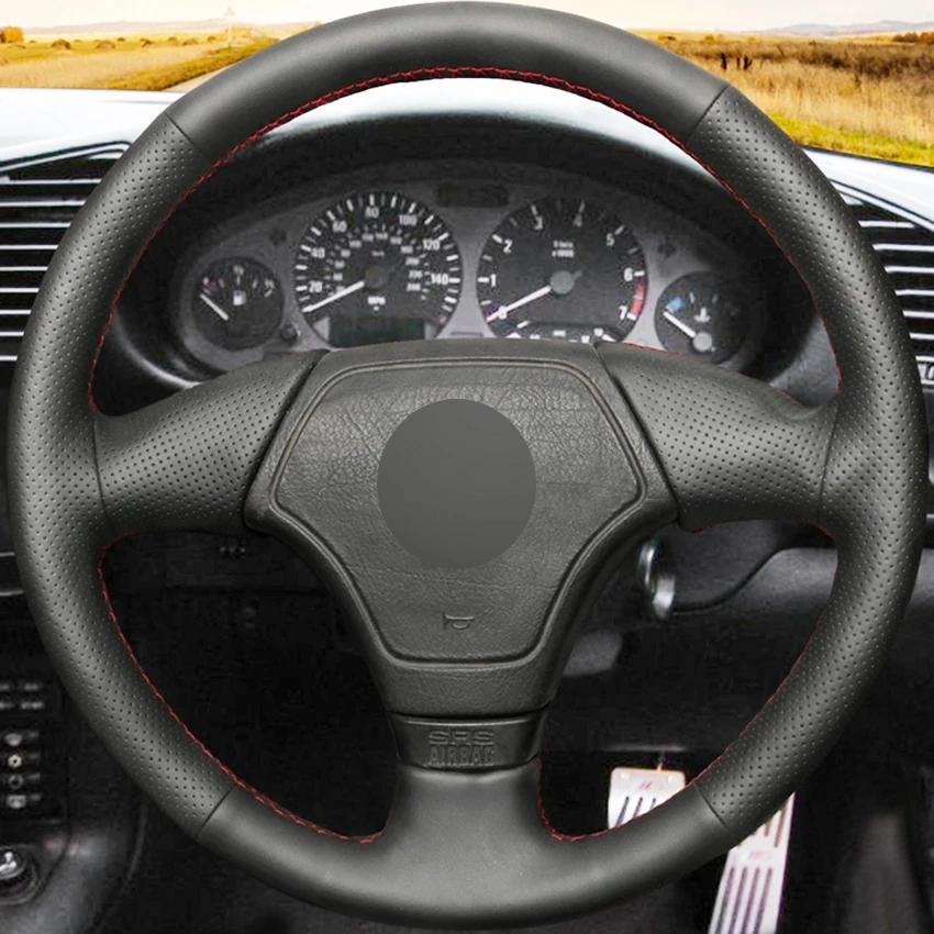 Funda de cuero Artificial para volante de coche, cosida a mano, negra, para BMW E36, E46, E39