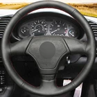 Черная искусственная кожа рулевое колесо крышка DIY Ручная прошивка Чехлы рулевого колеса автомобиля для BMW E36 E46 E39