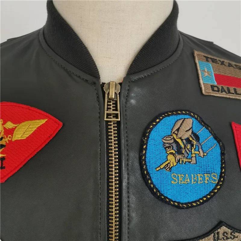 

2021 Green USAF Military Pilot Leather Jacket Men Large Size 6XL Genuine Natural Sheepskin Autumn Slim Fit Aviator Coat