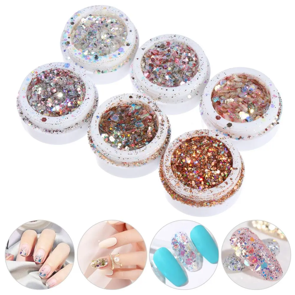 

6PCS Nail Art Sequins Glitter Kits Nails Glitter Metallic Shining Flakes Acrylic Powder Dust Sequins Holographic Manicure Tips