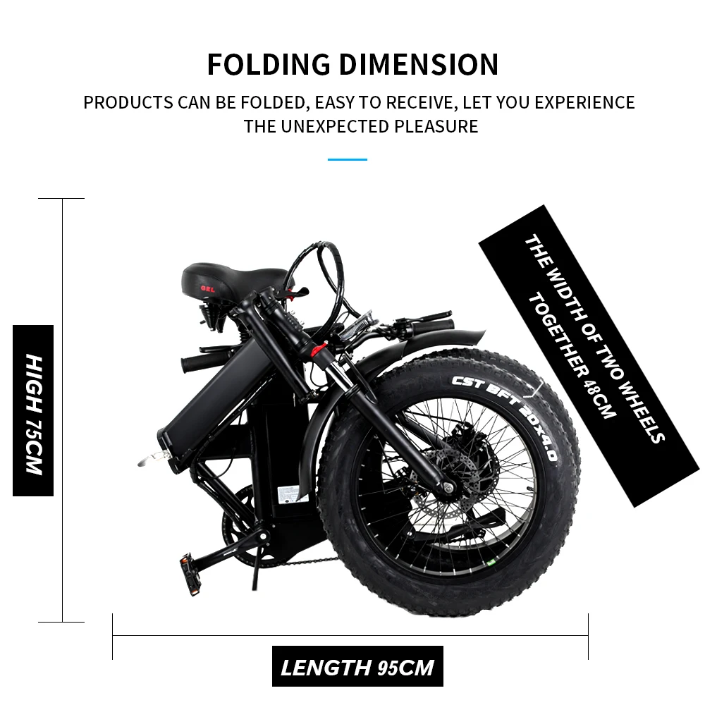

(EU Stock) Folding Electric Bike 750w ebike 20 Inch Snow Mountain Fat Bike Electrique 48V 15AH Lithium Battery Powerful Bicycle