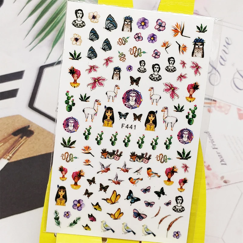 3D наклейки для ногтей в виде бабочек девушек альпака дизайн украшения слайдер