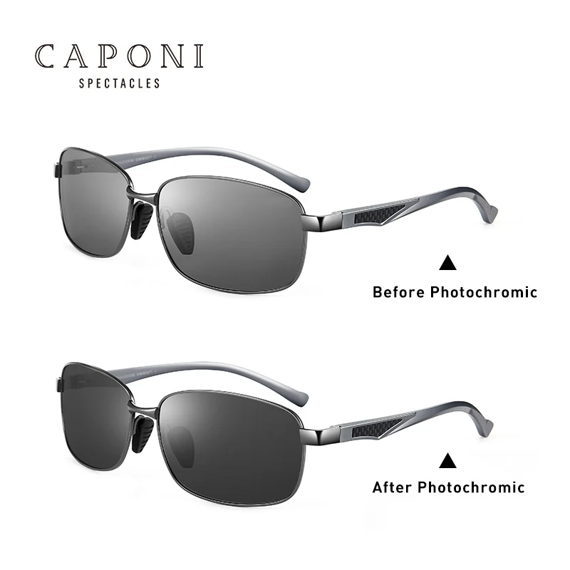 Gun Color CAPONI, квадратные солнцезащитные очки, мужские, поляризационные, фотохромные, высокое качество, алюминий, Ретро стиль, солнцезащитные очки, очки для вождения, уф400, BS7755 - Цвет линз: Gun Color