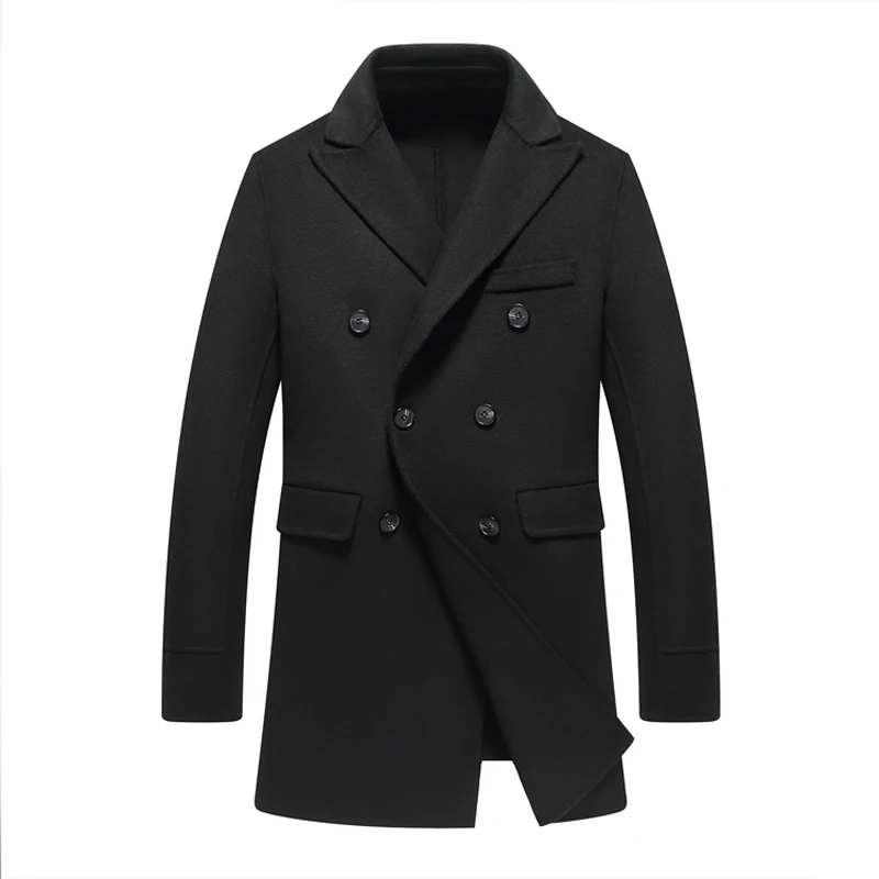 Winter Men's Casual Wool Trench Coat Fashion Business Medium Solid Thicken Slim Windbreaker Overcoat Jacket Male Plus Size 3XL | Мужская