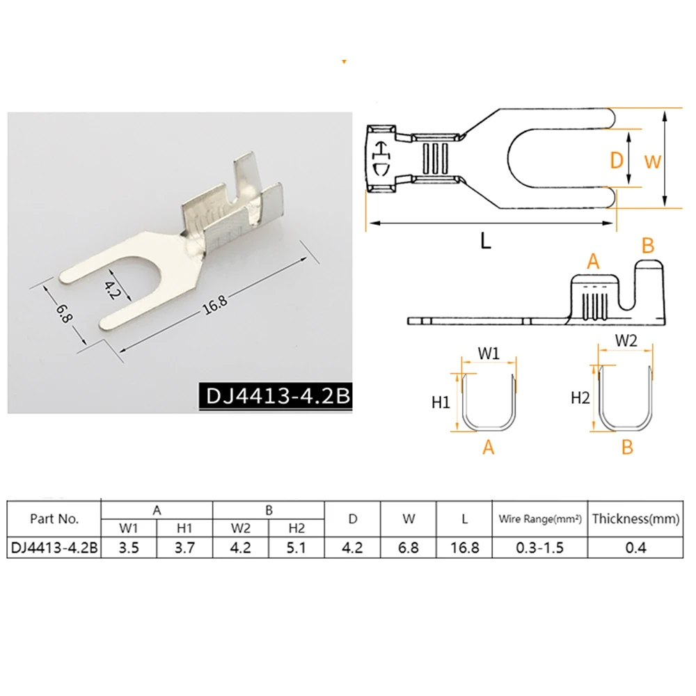 100 шт. 4 2 мм Клеммная колодка для вилки холодноотжимная клемма в форме U образный Y