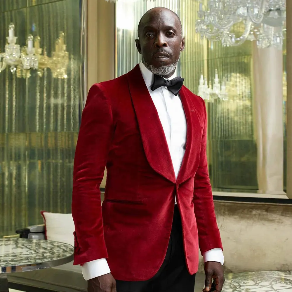 Стильный красный бархат Для мужчин с курткой в форме трапеции лацканами для