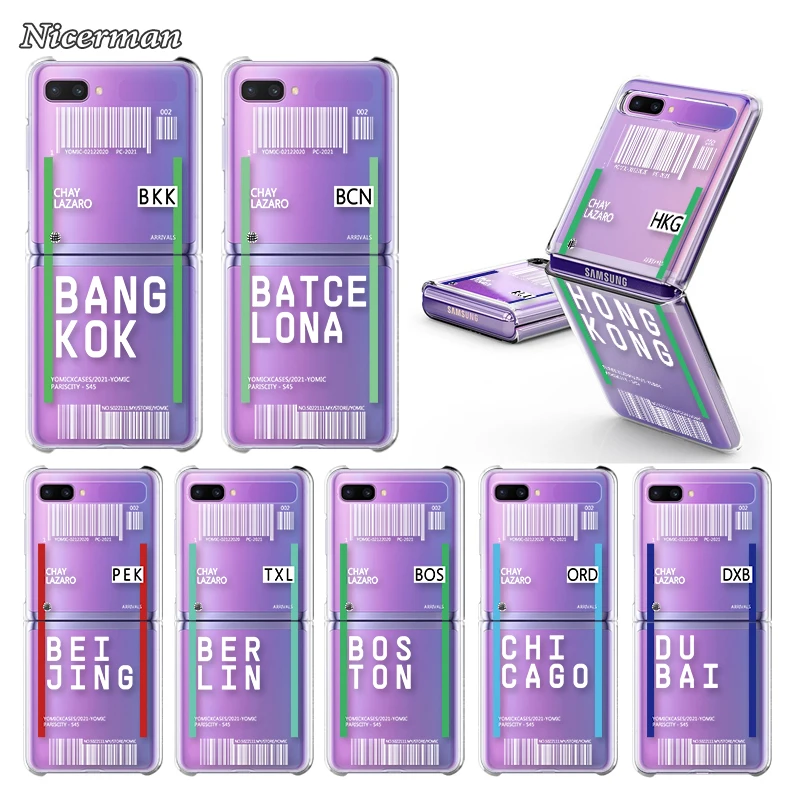 

Personality Travel Airfare label Case For Samsung Galaxy Z Flip 3 5G Hard Phone Coque Split Folding Capa Clear Plistic ZFlip Bag