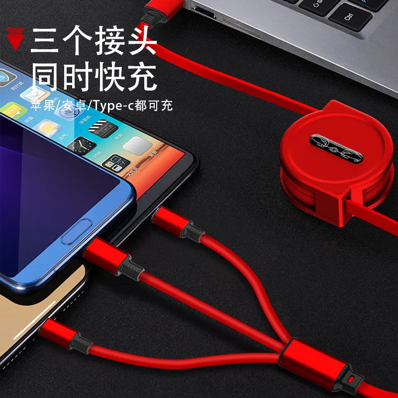 

3 In 1 USB Charge Cable for IPhone 12 Micro Type C Cable Retractable Portable Charging for IPhone X 11 8 Samsung S9 Bracelet