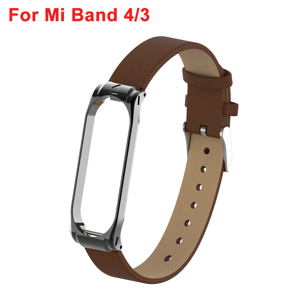 Brown For Band 4 Yuedaer для Xiaomi mi Band 3 4 фитнес-трекер цветной кожаный mi Band 4 3 ремешок черный золотой чехол Модный браслет напульсники - Цвет: Brown For Band 4