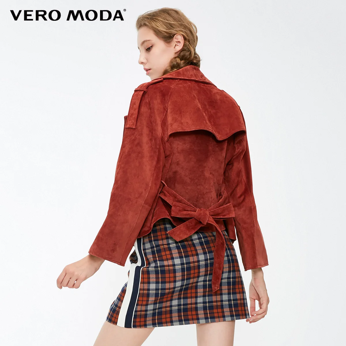 Vero Moda Новая женская кожаная куртка из свиной кожи с лацканами на шнуровке | 318310519