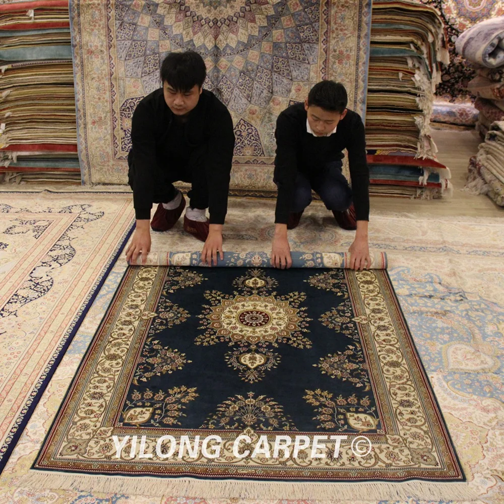 Yilong 4 'x 6' персидские шелковые коврики Китай синий ручной работы с узлом чистый