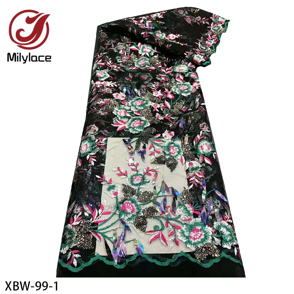 

Высококачественная африканская французская кружевная ткань с блестками и вышивкой, нигерийская сетчатая Кружевная Ткань 5 ярдов для сваде...