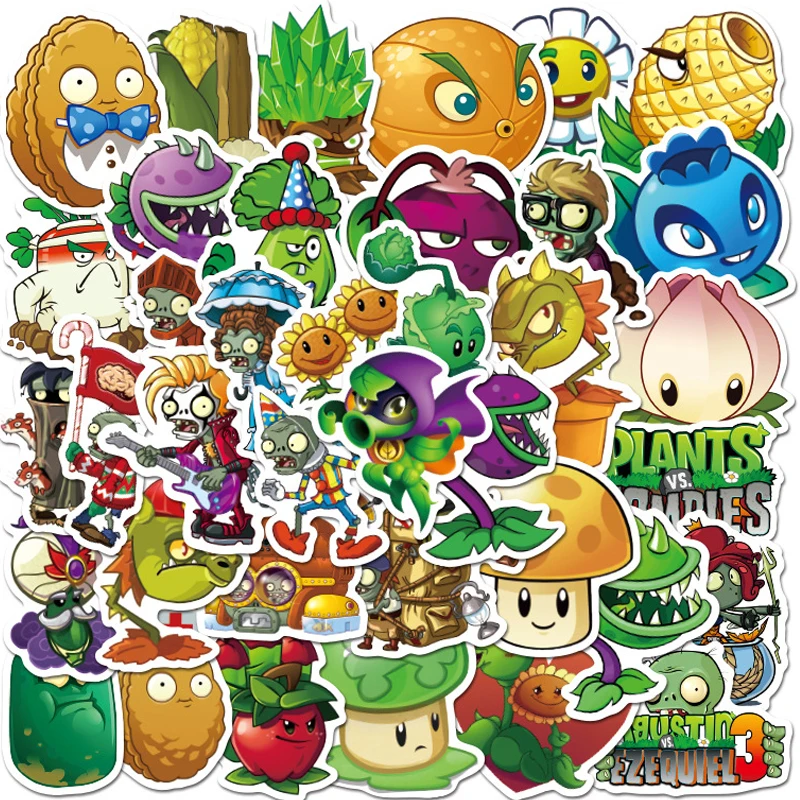 Pegatinas de dibujos animados Plants Vs Zombie, juego de guitarra, port&aacute;til, tel&eacute;fono, nevera, monopat&iacute;n, equipaje de viaje, grafiti, juguete para ni&ntilde;os, 10/30/50 Uds.-0