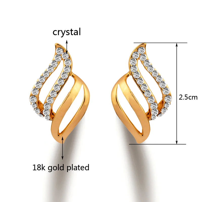 

LEEKER Hollow Leaf Stud Earrings With Rhinestone Gold Silver Color Earring For Women Wedding Jewelry 699 LK2