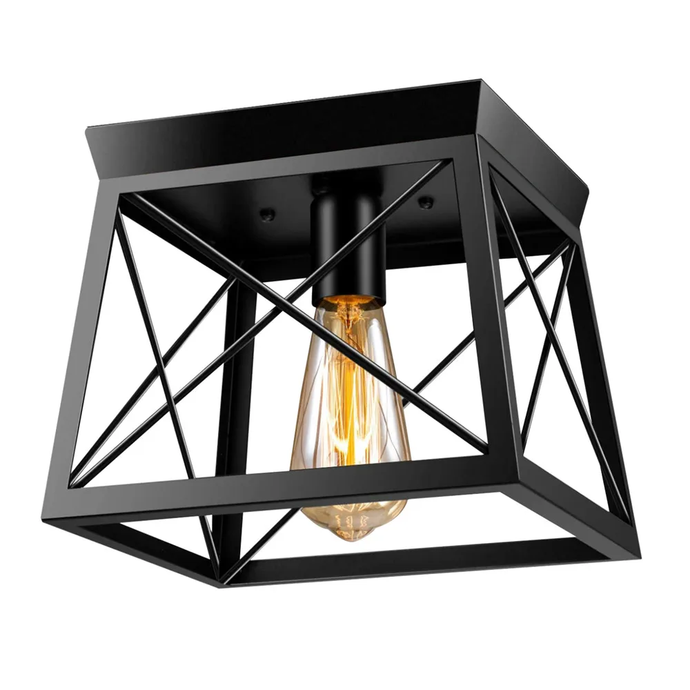 Lámparas de techo de hierro forjado, Negro Nórdico moderno, 25x25cm, LED para E27, cocina, sala de estar, dormitorio, estudio, restaurante, cafetería, Hotel