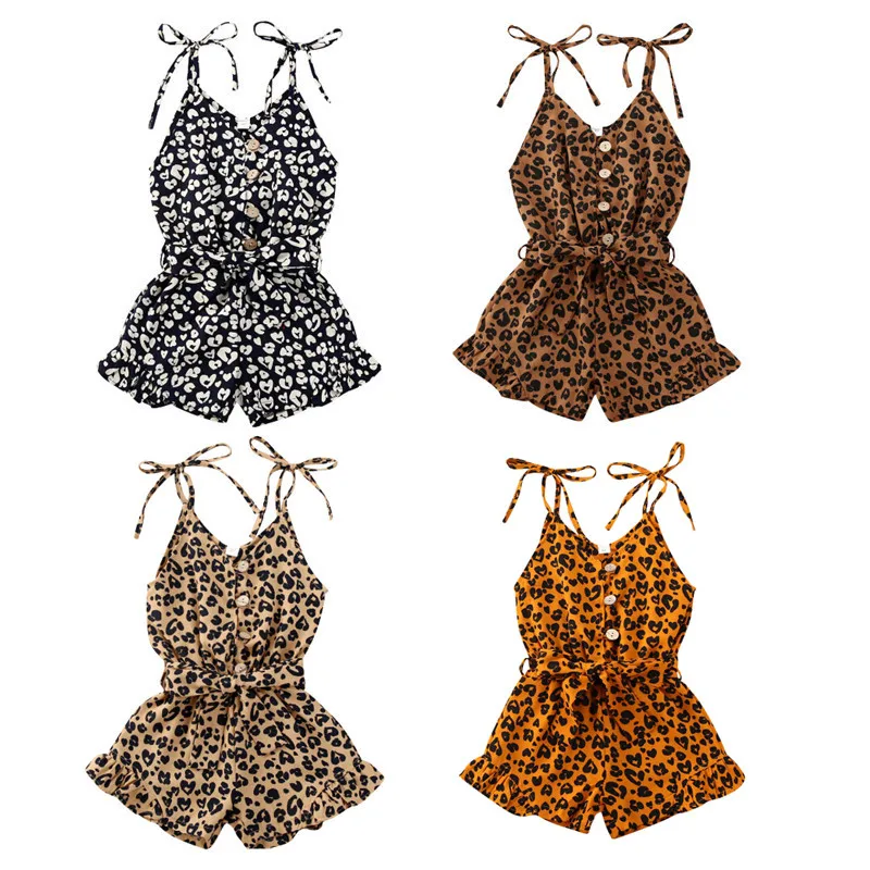 

2021 Baby Clothes Summer Girls Suspender Shorts Kids Custom Leopard Print Bodysuit Sleeveless Belt Pants Kids Summer Romper Hot