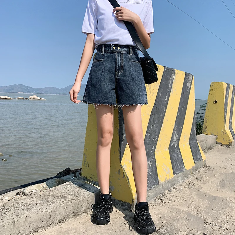 

Summer Jeans Shorts For Women High Waist Denim Shorts Blue Hot Shorts A-line Jeans Female Casual Short dk6088